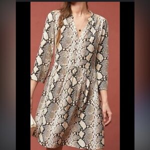 Maeve Anthropologie Juno Snakeskin Print Dress XS Long Sleeve V‎ Neck